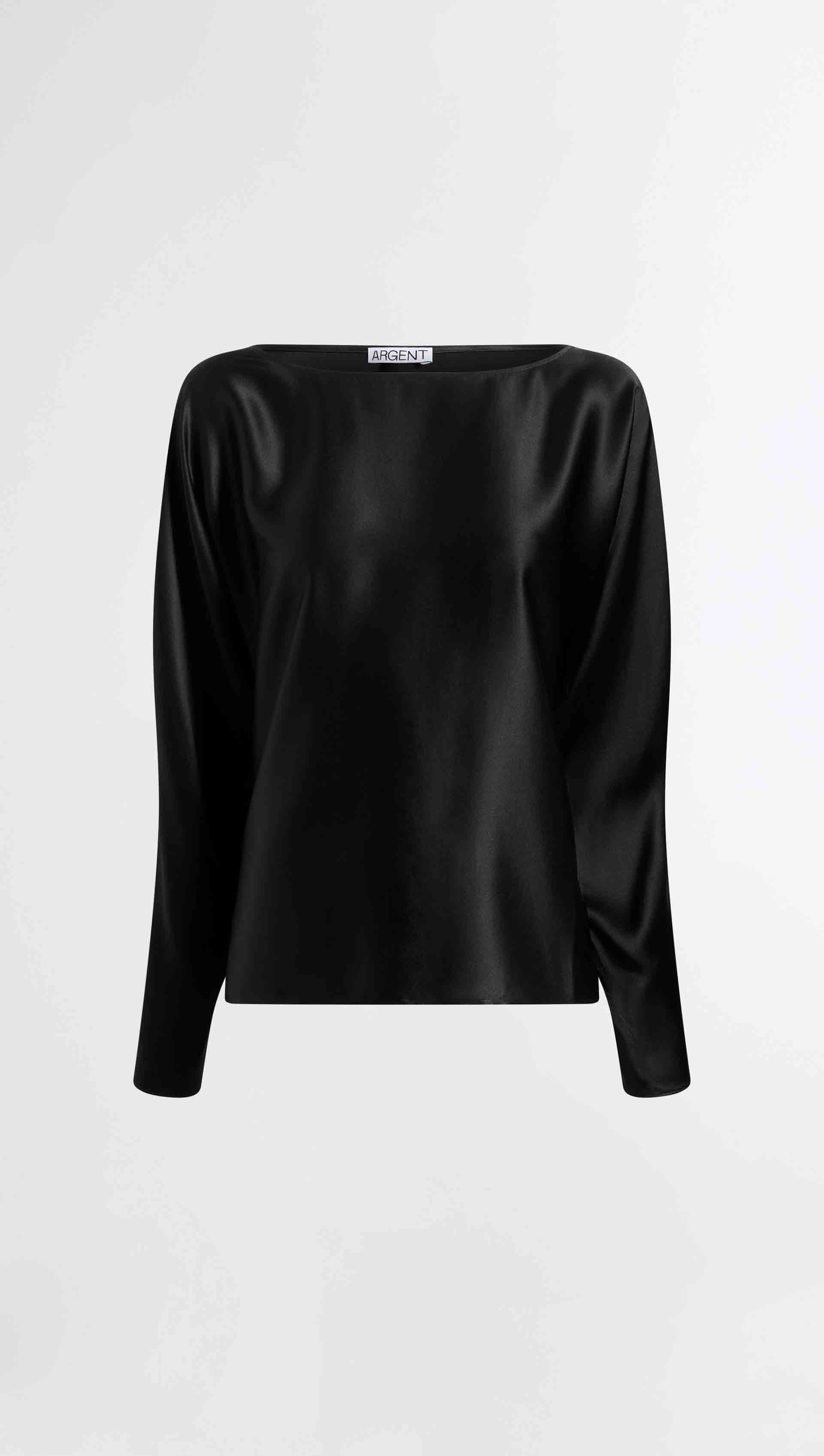 Boatneck Top in Silk Charmeuse | Black