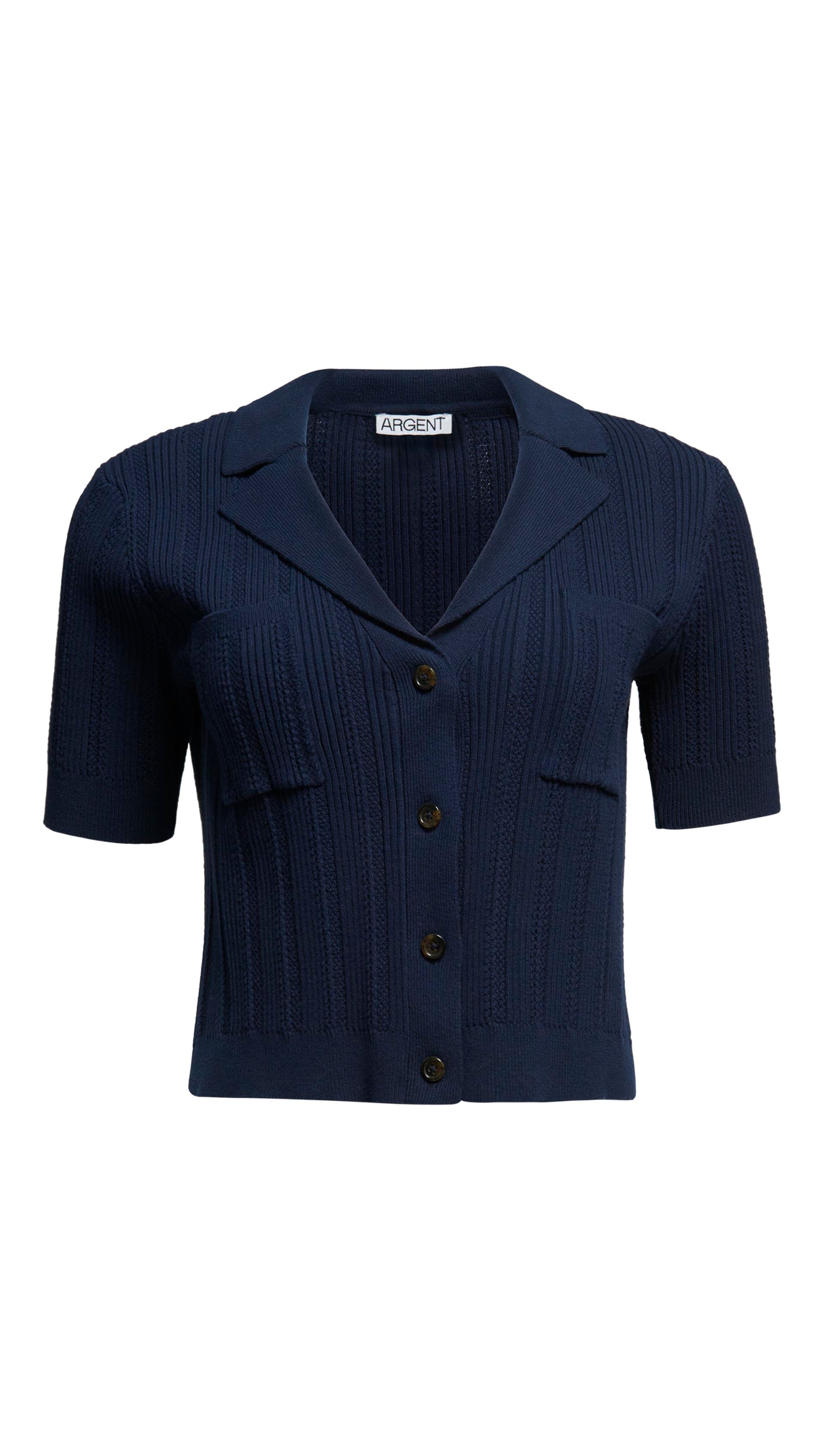 Collared Pocket Knit in Cotton | Midnight
