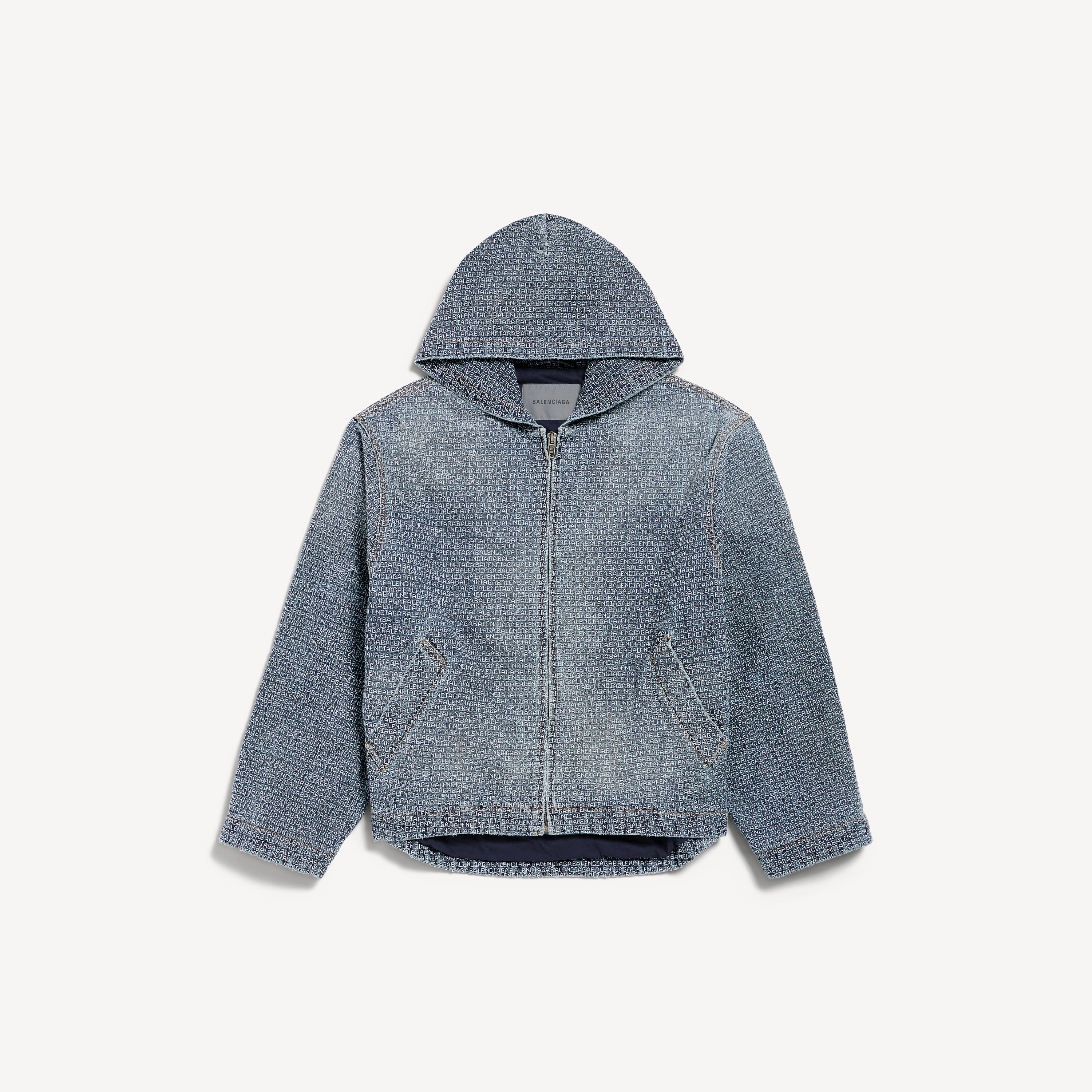 Men's Denim Stitch Hooded Jacket in Dark Blue