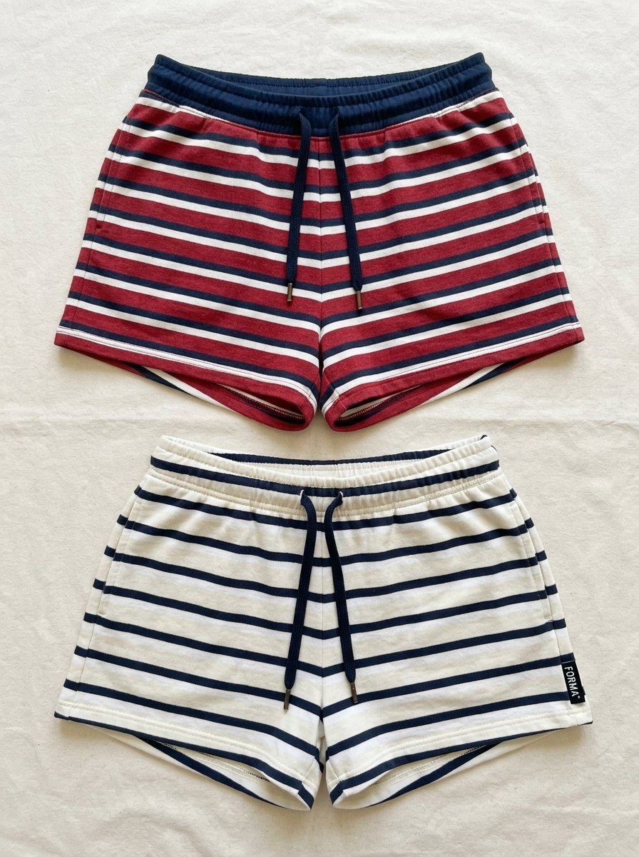 Drawstring Mini Shorts - Ruby Stripe