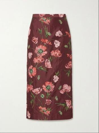 Erdem Floral-Printed Satin Midi Pencil Skirt