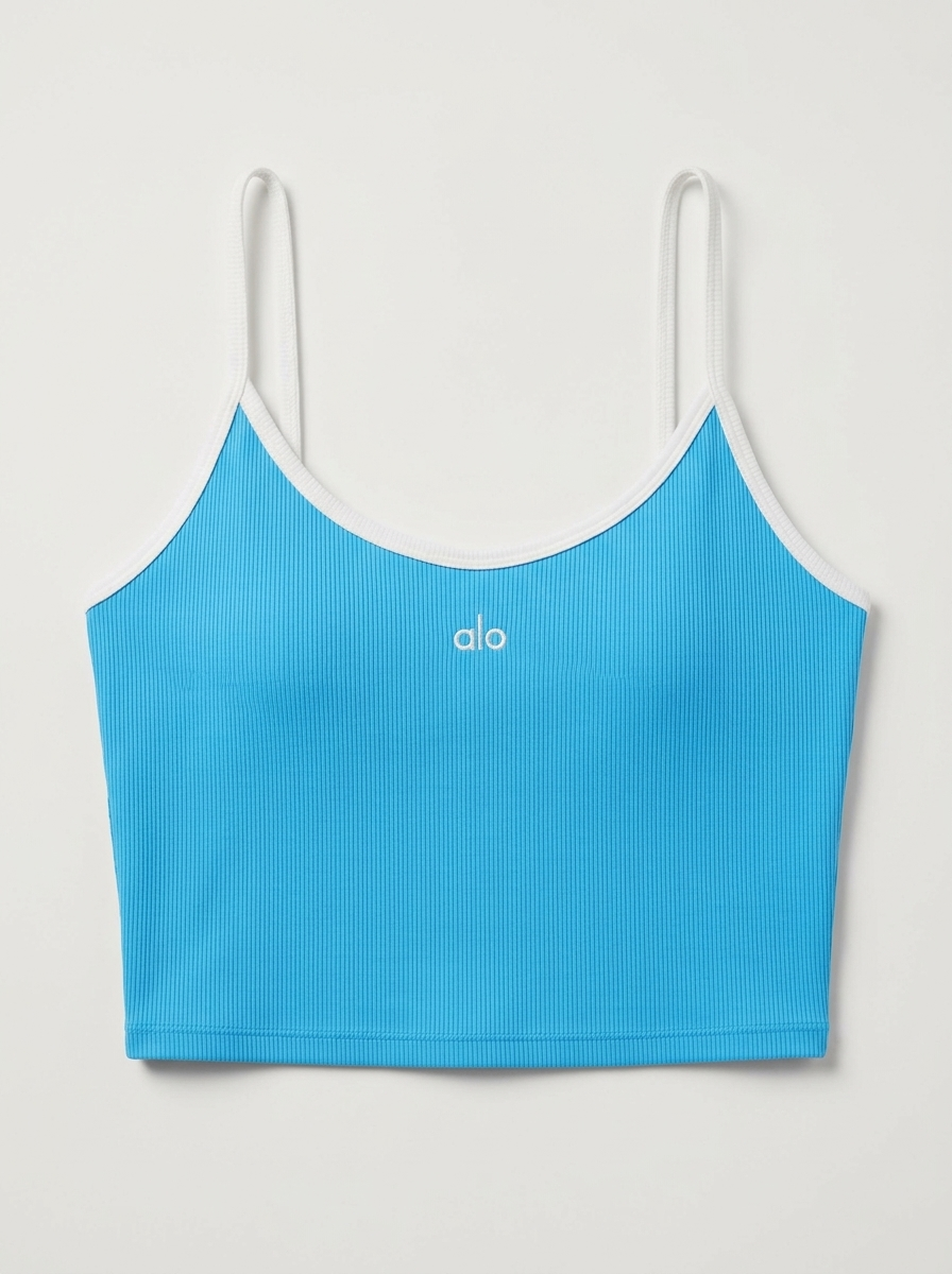 Goddess Ribbed First Pick Bra Tank - Azure Blue/White