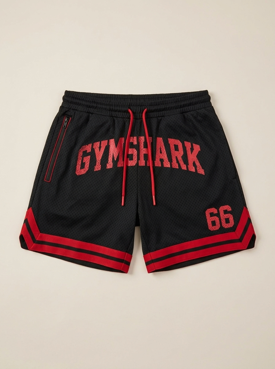 Gymshark Campus Mesh Shorts - Black/Conditioning Red