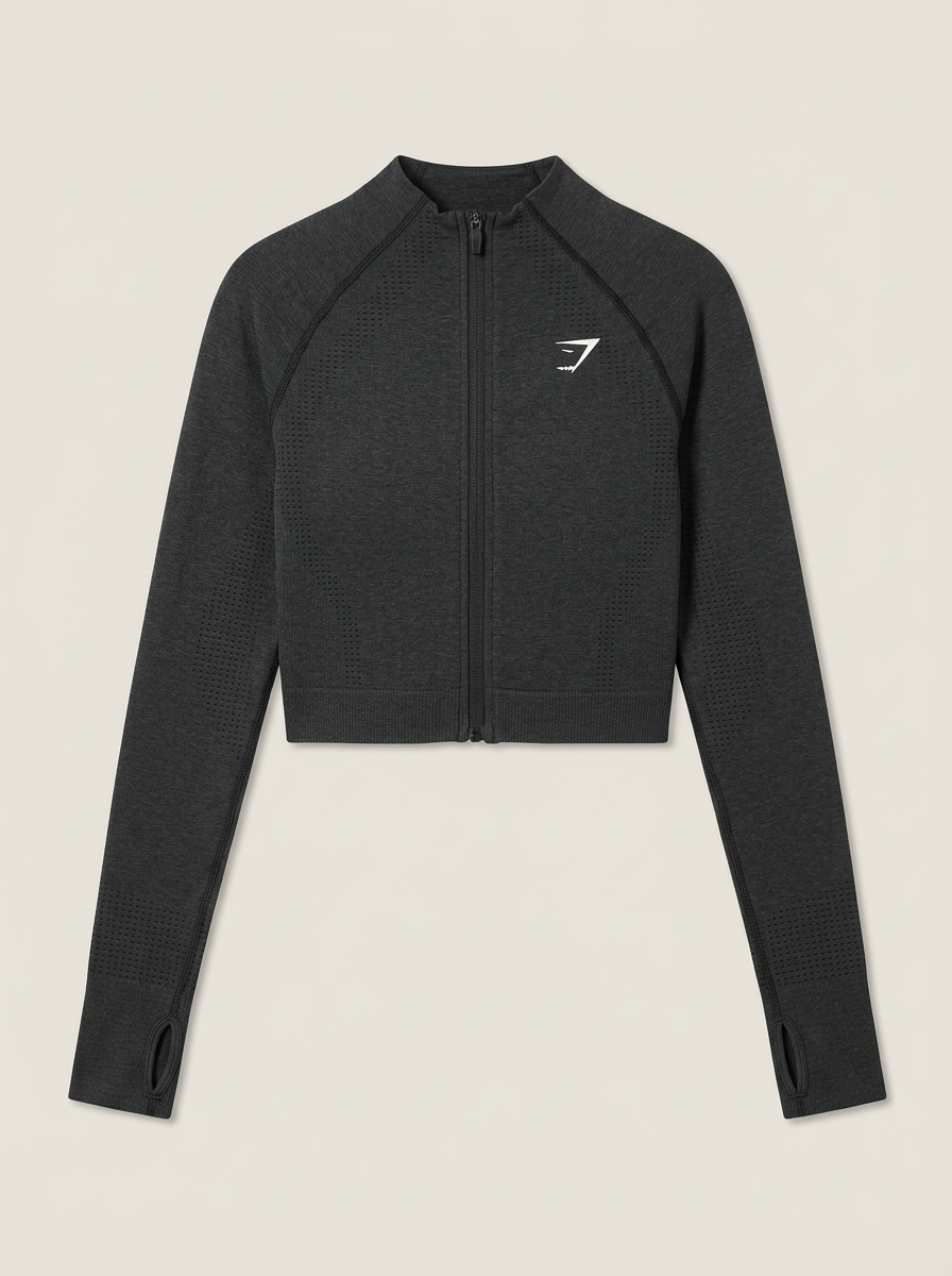 Gymshark Vital Seamless Midi Zip 2.0 Pullover - Black Marl
