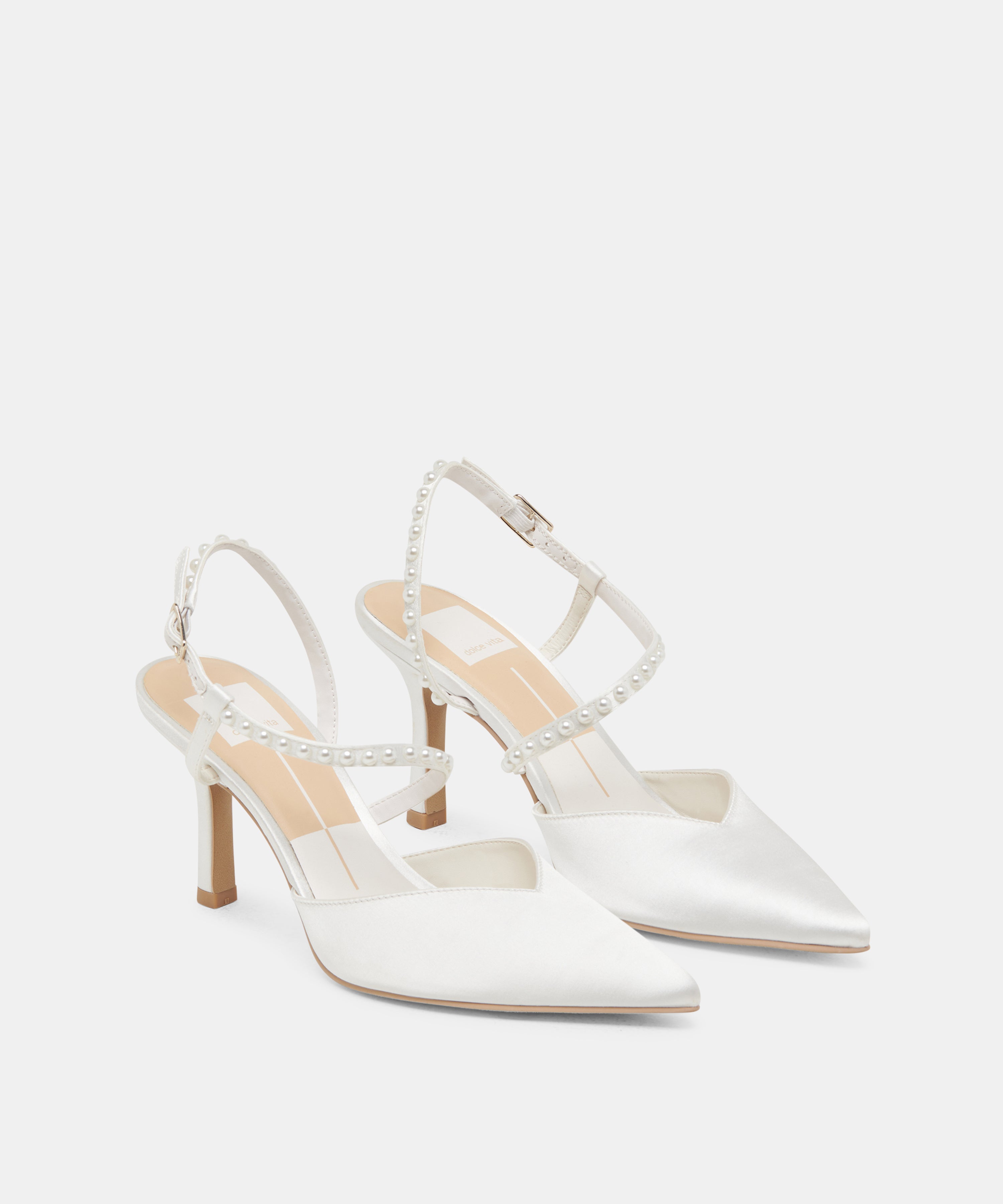 KAMRA PEARL HEELS TRUE WHITE SATIN