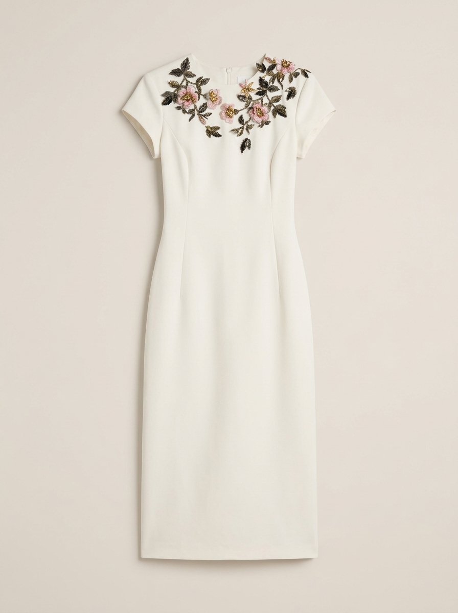 Beaded Floral Embroidered Pencil Dress