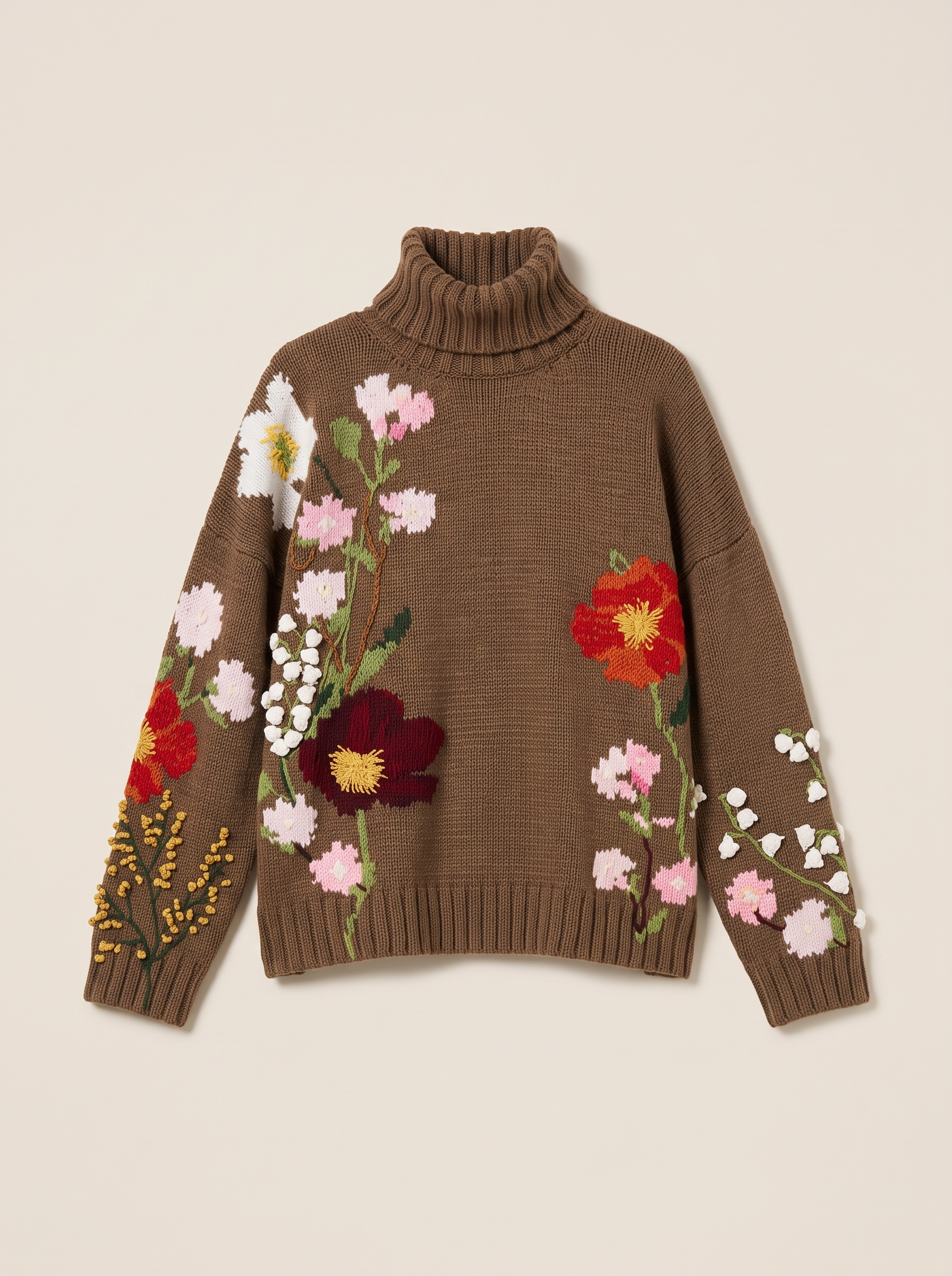 Mixed Botanical Embroidered Oversized Pullover