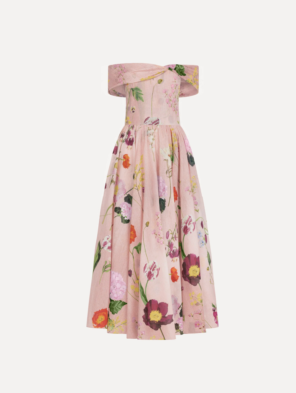 Mixed Botanical Off-Shoulder Dress