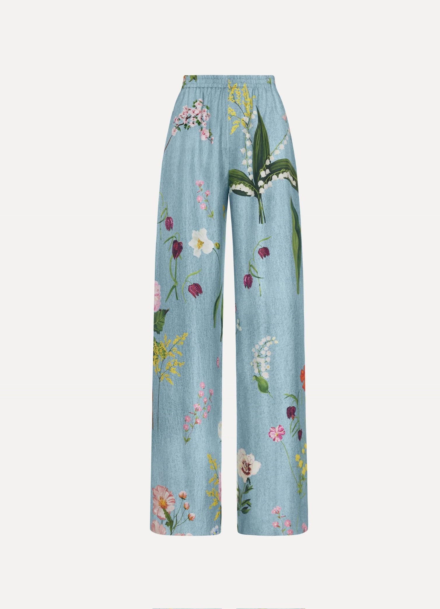Mixed Botanical Silk Twill Pant