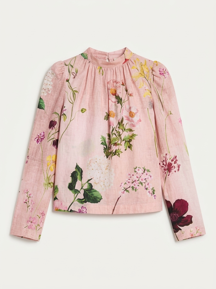 Mixed Botanical Tie-Detailed Blouse