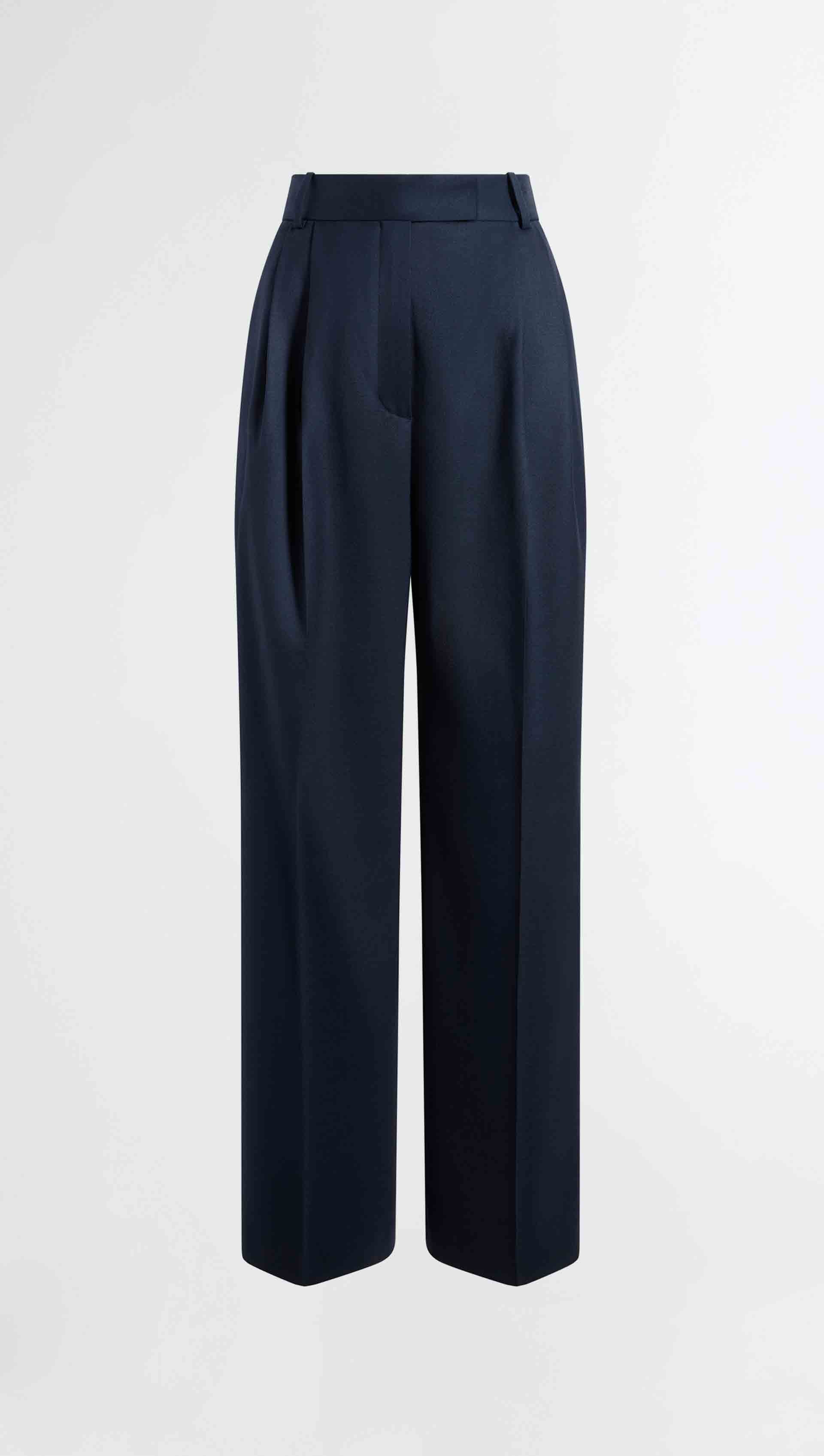 Pleated Trouser in Seasonless Wool | Midnight