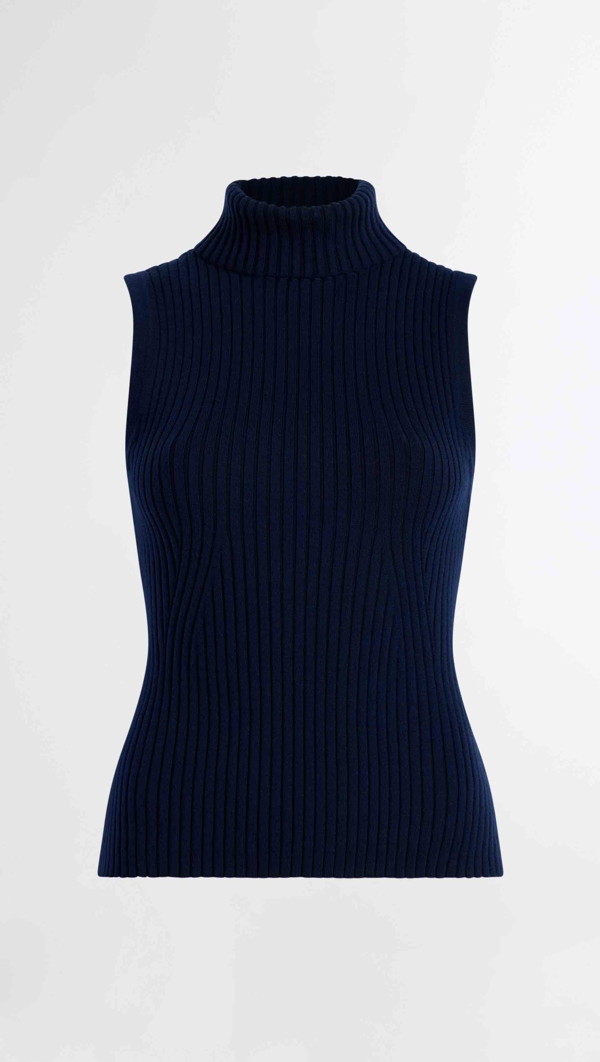 Sleeveless Turtleneck in Stretch Wool | Midnight