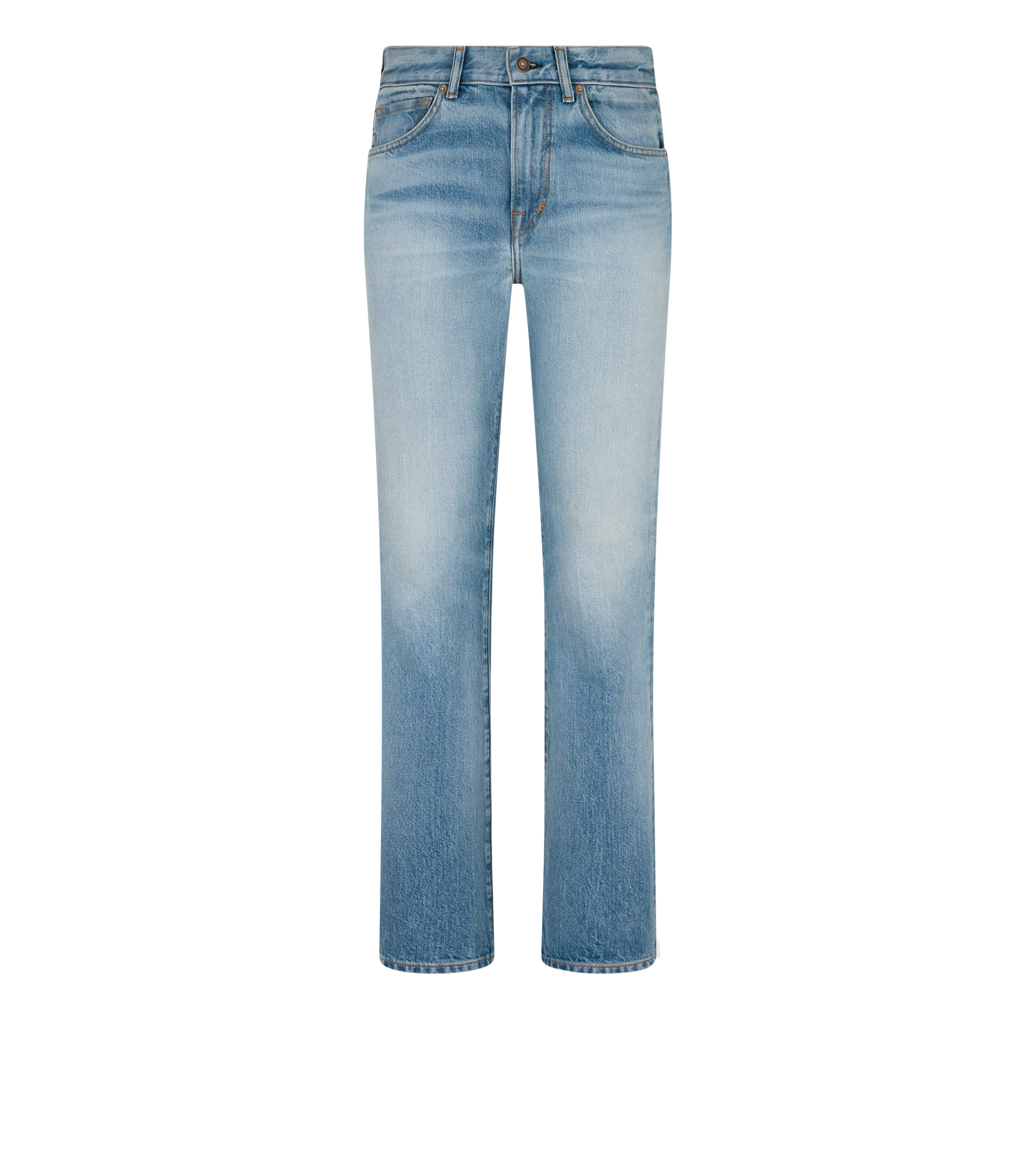 STONE WASHED DENIM STRAIGHT FIT PANTS