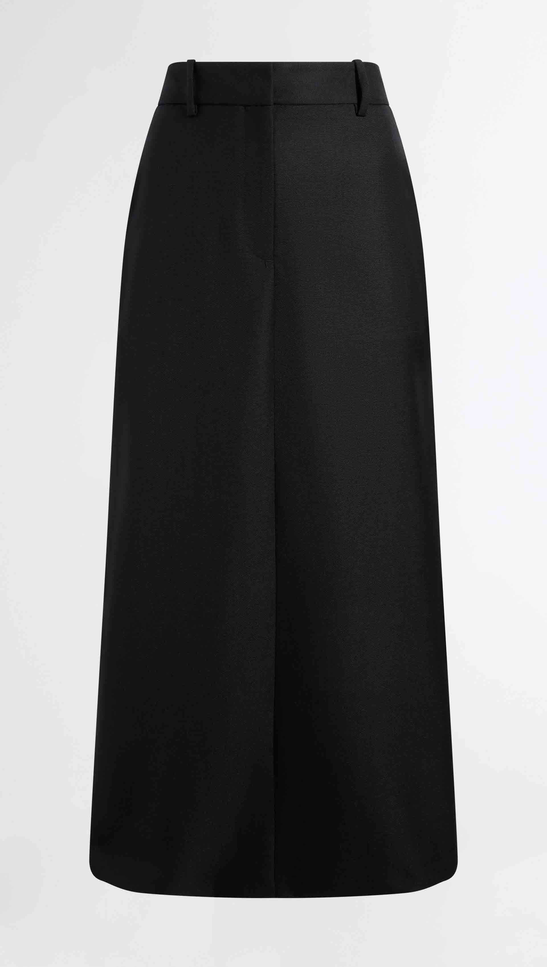 Tailored Maxi Skirt in Textured Wool Blend | Black